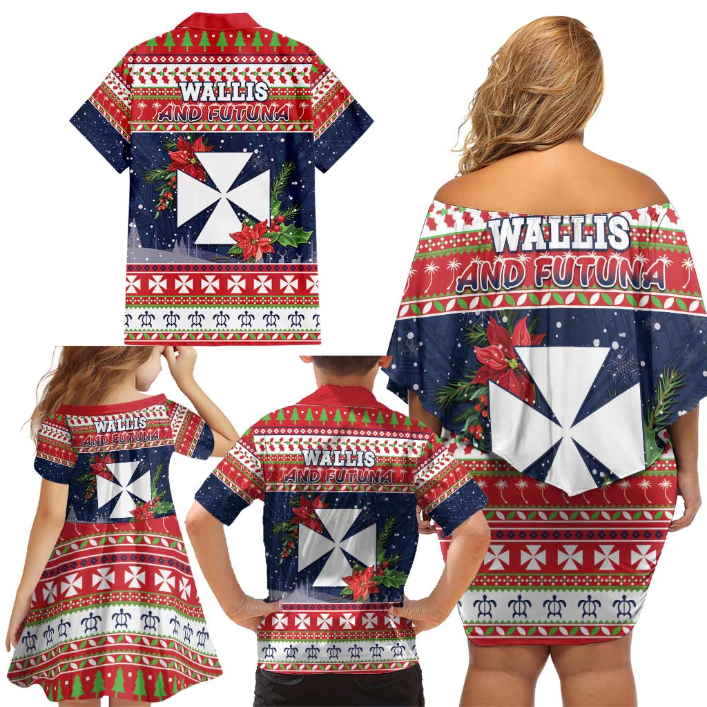 Wallis and Futuna Christmas Family Matching Off Shoulder Short Dress and Hawaiian Shirt Poinsettia Joyeux Noel LT05 - Polynesian Pride