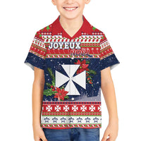 Wallis and Futuna Christmas Family Matching Off Shoulder Short Dress and Hawaiian Shirt Poinsettia Joyeux Noel LT05 Son's Shirt Red - Polynesian Pride