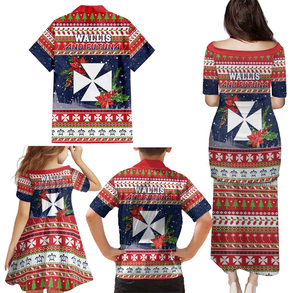 Wallis and Futuna Christmas Family Matching Puletasi and Hawaiian Shirt Poinsettia Joyeux Noel LT05 - Polynesian Pride