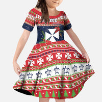 Wallis and Futuna Christmas Family Matching Short Sleeve Bodycon Dress and Hawaiian Shirt Poinsettia Joyeux Noel LT05 Daughter's Dress Red - Polynesian Pride