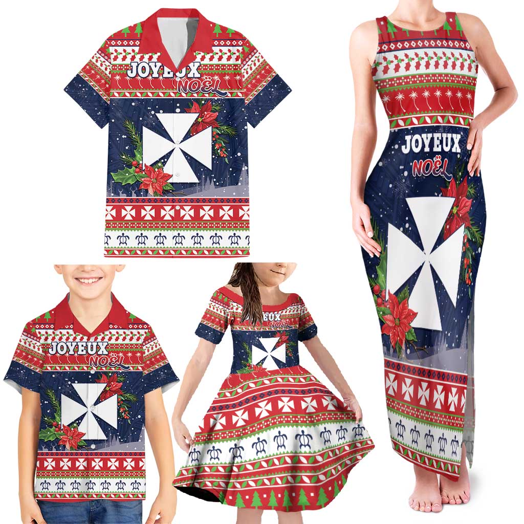 Wallis and Futuna Christmas Family Matching Tank Maxi Dress and Hawaiian Shirt Poinsettia Joyeux Noel LT05 - Polynesian Pride