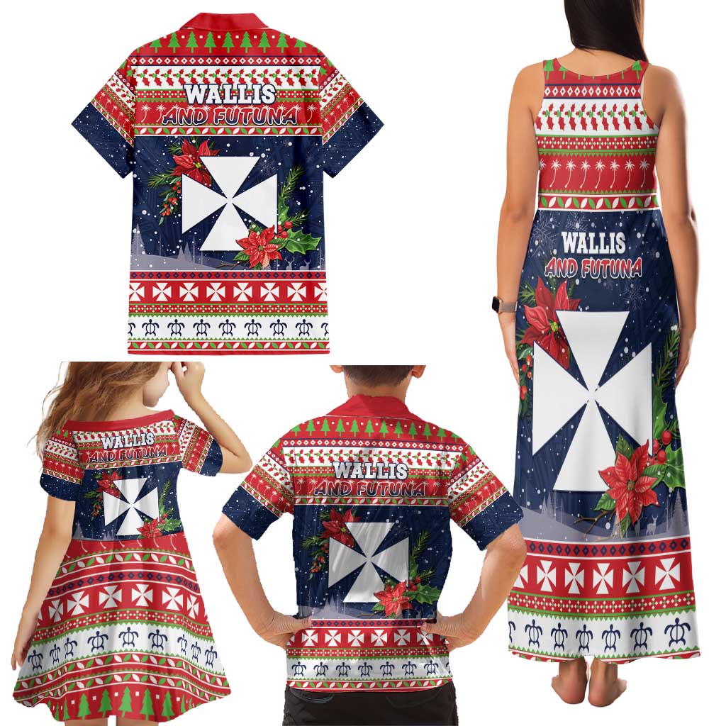 Wallis and Futuna Christmas Family Matching Tank Maxi Dress and Hawaiian Shirt Poinsettia Joyeux Noel LT05 - Polynesian Pride