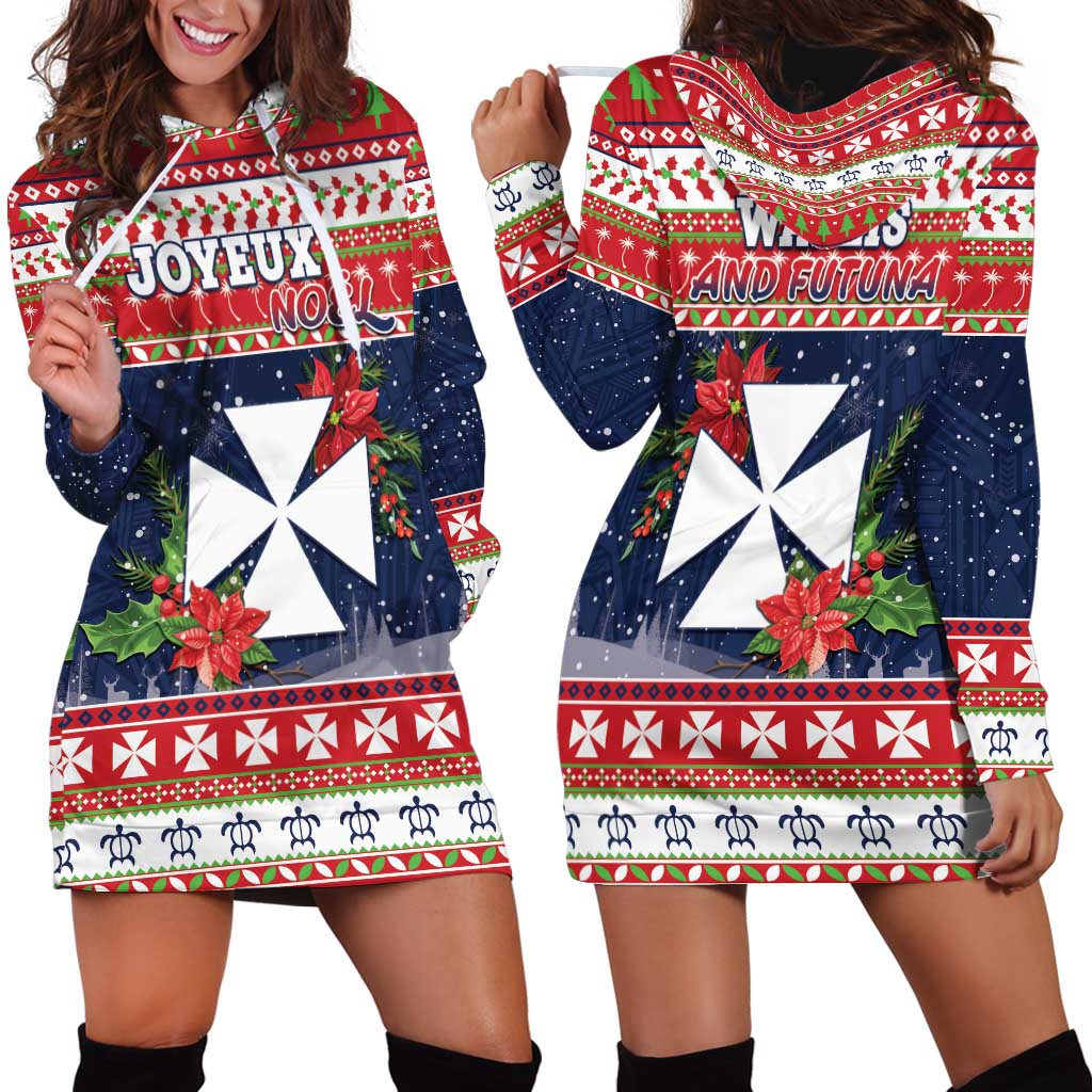 Wallis and Futuna Christmas Hoodie Dress Poinsettia Joyeux Noel LT05 - Polynesian Pride