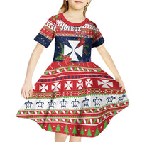 Wallis and Futuna Christmas Kid Short Sleeve Dress Poinsettia Joyeux Noel LT05 - Polynesian Pride