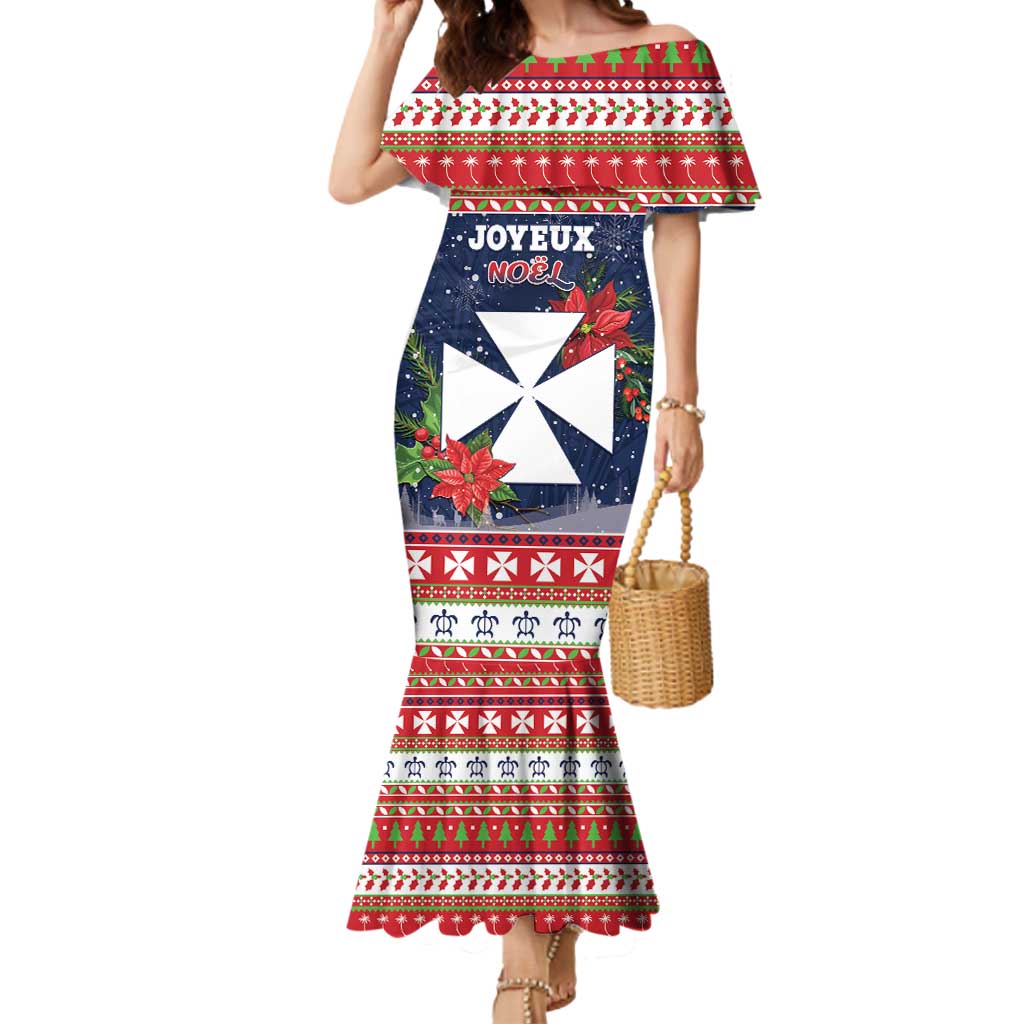 Wallis and Futuna Christmas Mermaid Dress Poinsettia Joyeux Noel LT05 Women Red - Polynesian Pride