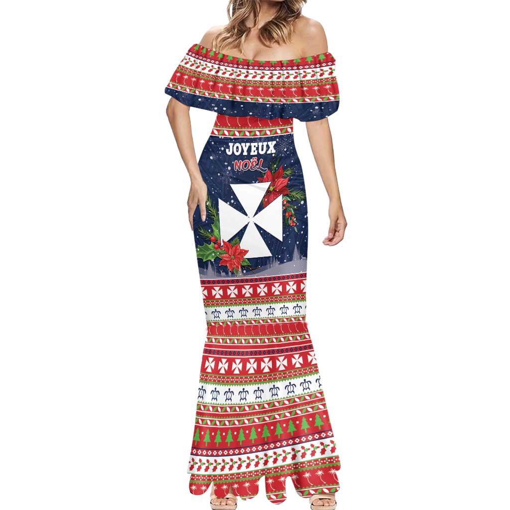 Wallis and Futuna Christmas Mermaid Dress Poinsettia Joyeux Noel LT05 - Polynesian Pride