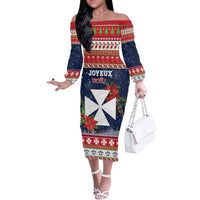 Wallis and Futuna Christmas Off The Shoulder Long Sleeve Dress Poinsettia Joyeux Noel LT05 Women Red - Polynesian Pride