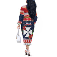 Wallis and Futuna Christmas Off The Shoulder Long Sleeve Dress Poinsettia Joyeux Noel LT05 - Polynesian Pride