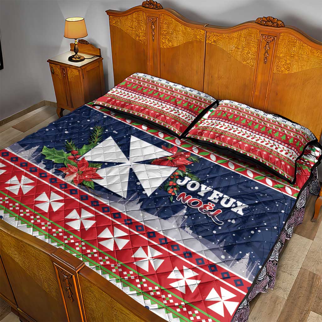 Wallis and Futuna Christmas Quilt Bed Set Poinsettia Joyeux Noel