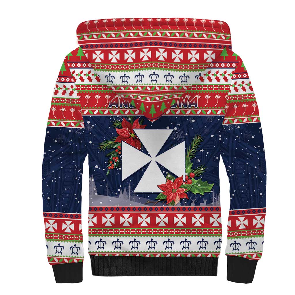 Wallis and Futuna Christmas Sherpa Hoodie Poinsettia Joyeux Noel LT05 - Polynesian Pride