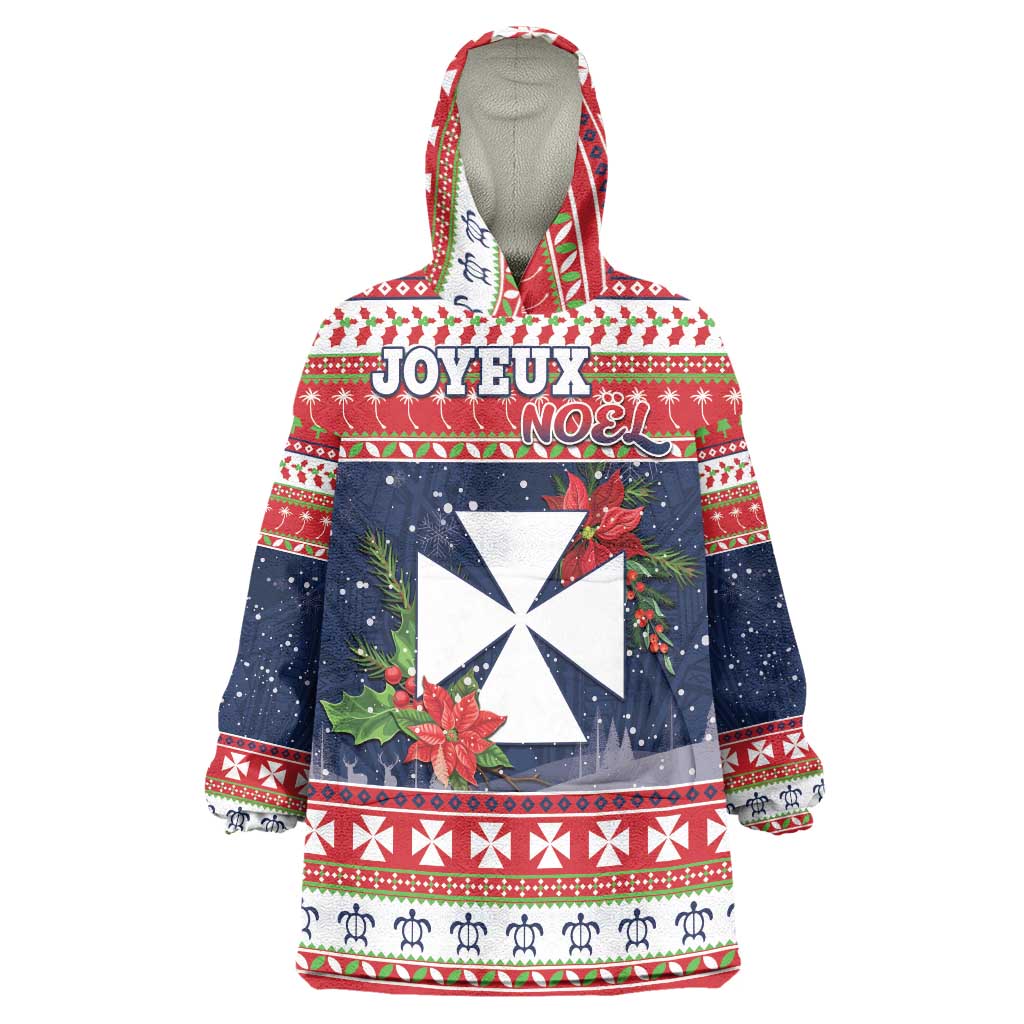 Wallis and Futuna Christmas Wearable Blanket Hoodie Poinsettia Joyeux Noel LT05 One Size Red - Polynesian Pride