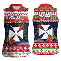 Wallis and Futuna Christmas Women Sleeveless Polo Shirt Poinsettia Joyeux Noel LT05 - Polynesian Pride