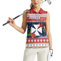 Wallis and Futuna Christmas Women Sleeveless Polo Shirt Poinsettia Joyeux Noel LT05 - Polynesian Pride