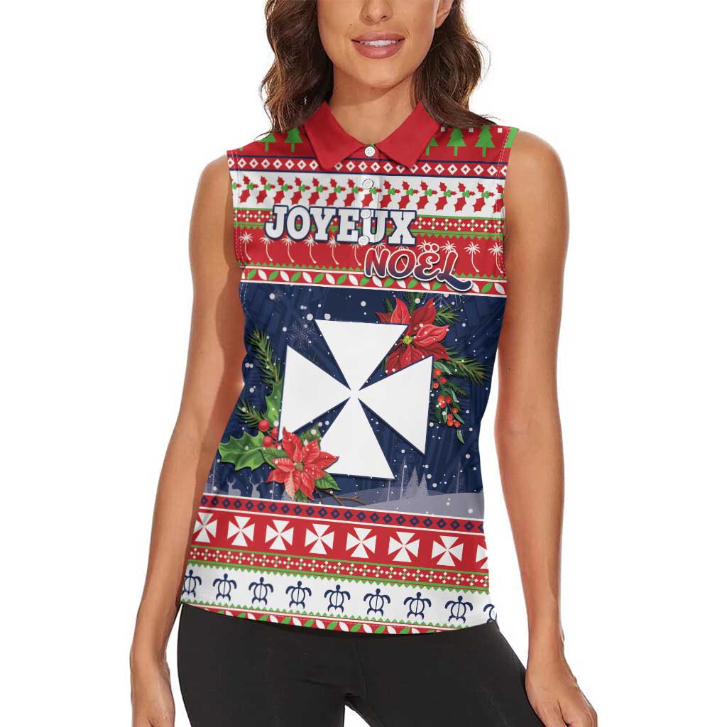 Wallis and Futuna Christmas Women Sleeveless Polo Shirt Poinsettia Joyeux Noel LT05 - Polynesian Pride