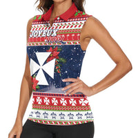 Wallis and Futuna Christmas Women Sleeveless Polo Shirt Poinsettia Joyeux Noel LT05 - Polynesian Pride