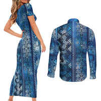 Hawaii Makahiki Turtle Couples Matching Short Sleeve Bodycon Dress and Long Sleeve Button Shirt Galaxy Tapa Pattern LT05 - Polynesian Pride