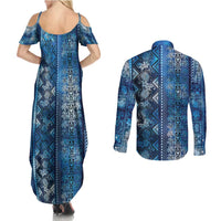 Hawaii Makahiki Turtle Couples Matching Summer Maxi Dress and Long Sleeve Button Shirt Galaxy Tapa Pattern LT05 - Polynesian Pride