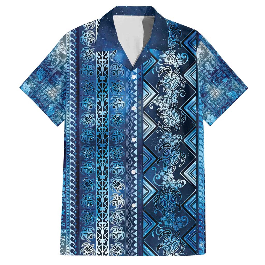 Hawaii Makahiki Turtle Family Matching Long Sleeve Bodycon Dress and Hawaiian Shirt Galaxy Tapa Pattern LT05 Dad's Shirt - Short Sleeve Galaxy - Polynesian Pride