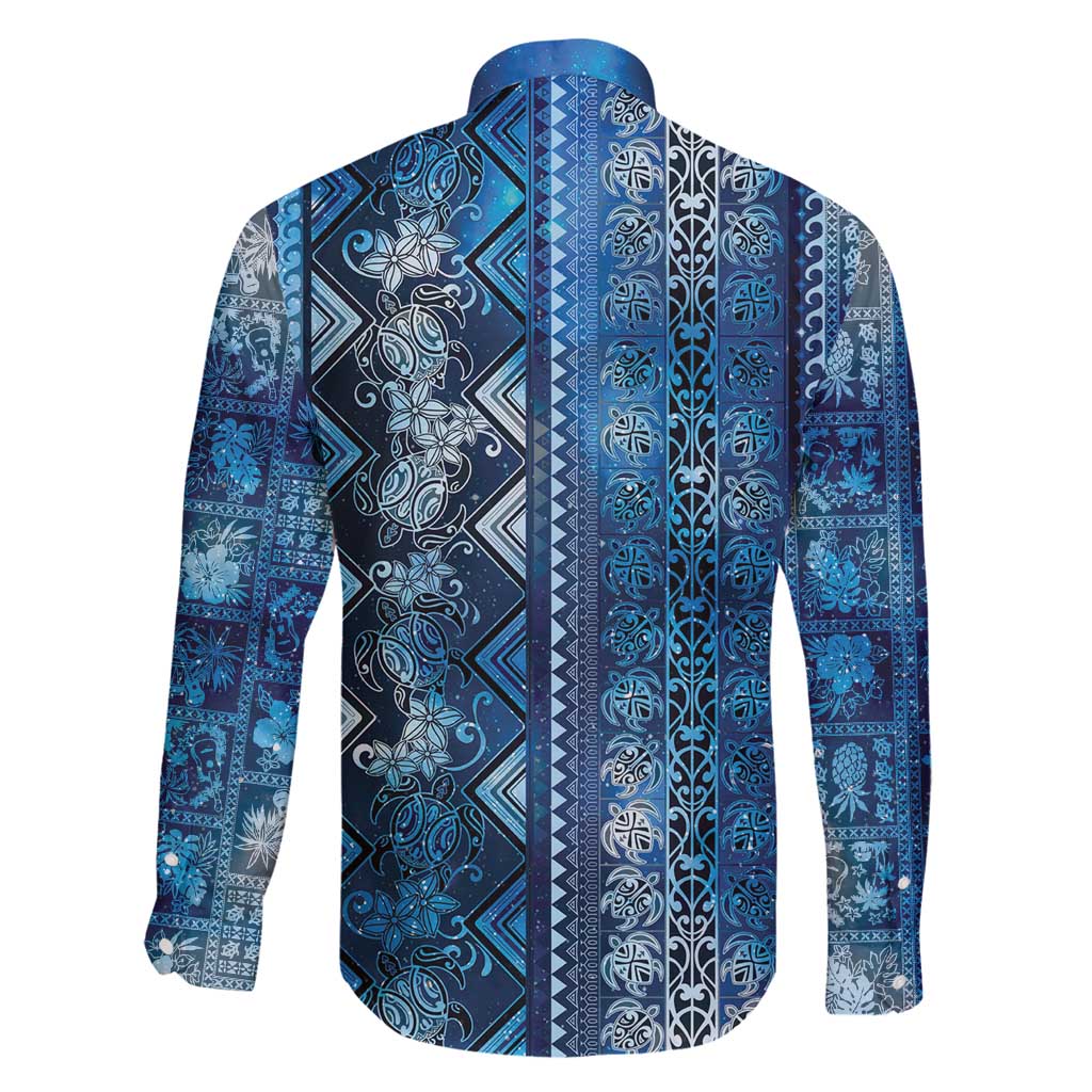 Hawaii Makahiki Turtle Family Matching Long Sleeve Bodycon Dress and Hawaiian Shirt Galaxy Tapa Pattern LT05 - Polynesian Pride