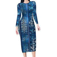 Hawaii Makahiki Turtle Family Matching Long Sleeve Bodycon Dress and Hawaiian Shirt Galaxy Tapa Pattern LT05 Mom's Dress Galaxy - Polynesian Pride