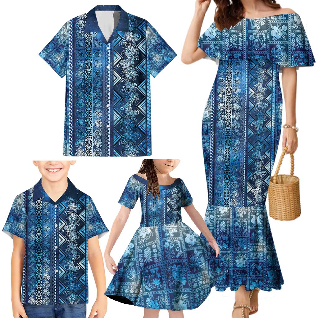 Hawaii Makahiki Turtle Family Matching Mermaid Dress and Hawaiian Shirt Galaxy Tapa Pattern LT05 - Polynesian Pride