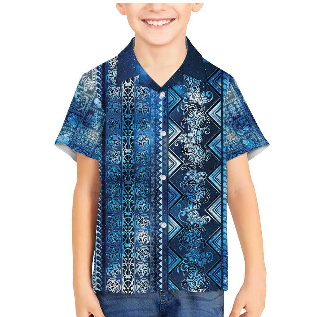 Hawaii Makahiki Turtle Family Matching Mermaid Dress and Hawaiian Shirt Galaxy Tapa Pattern LT05 Son's Shirt Galaxy - Polynesian Pride