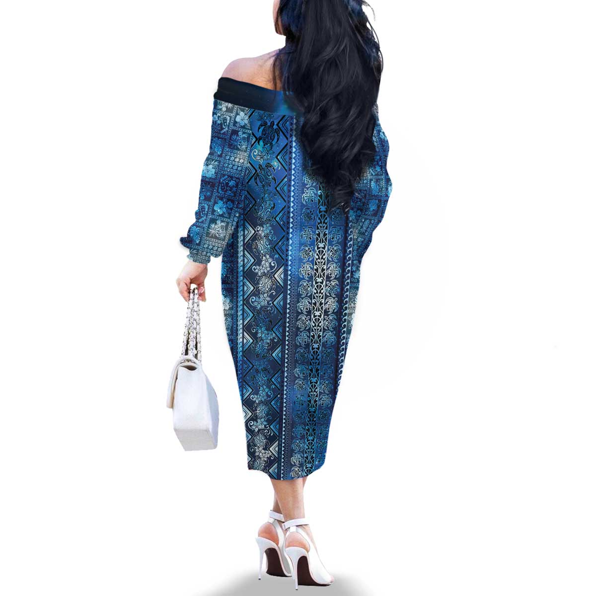 Hawaii Makahiki Turtle Family Matching Off The Shoulder Long Sleeve Dress and Hawaiian Shirt Galaxy Tapa Pattern LT05 - Polynesian Pride