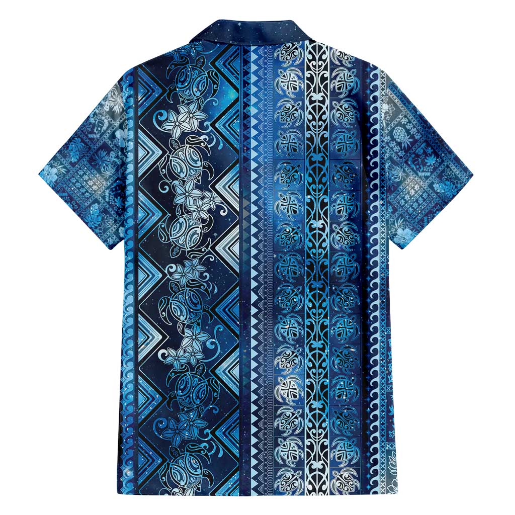 Hawaii Makahiki Turtle Family Matching Off Shoulder Short Dress and Hawaiian Shirt Galaxy Tapa Pattern LT05 - Polynesian Pride