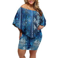 Hawaii Makahiki Turtle Family Matching Off Shoulder Short Dress and Hawaiian Shirt Galaxy Tapa Pattern LT05 Mom's Dress Galaxy - Polynesian Pride