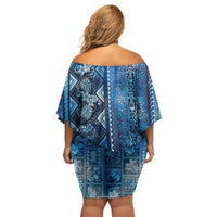 Hawaii Makahiki Turtle Family Matching Off Shoulder Short Dress and Hawaiian Shirt Galaxy Tapa Pattern LT05 - Polynesian Pride