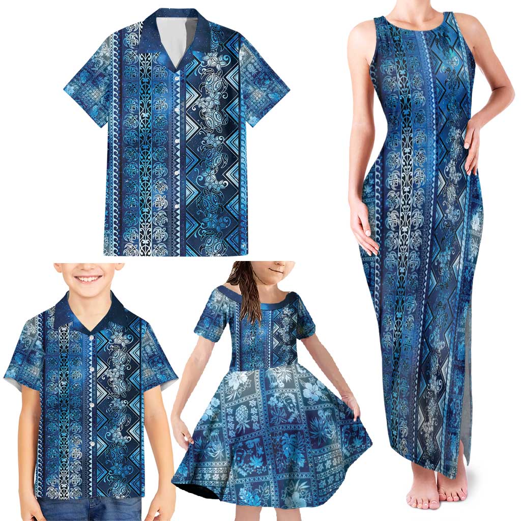 Hawaii Makahiki Turtle Family Matching Tank Maxi Dress and Hawaiian Shirt Galaxy Tapa Pattern LT05 - Polynesian Pride