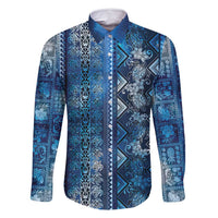 Hawaii Makahiki Turtle Family Matching Tank Maxi Dress and Hawaiian Shirt Galaxy Tapa Pattern LT05 Dad's Shirt - Long Sleeve Galaxy - Polynesian Pride