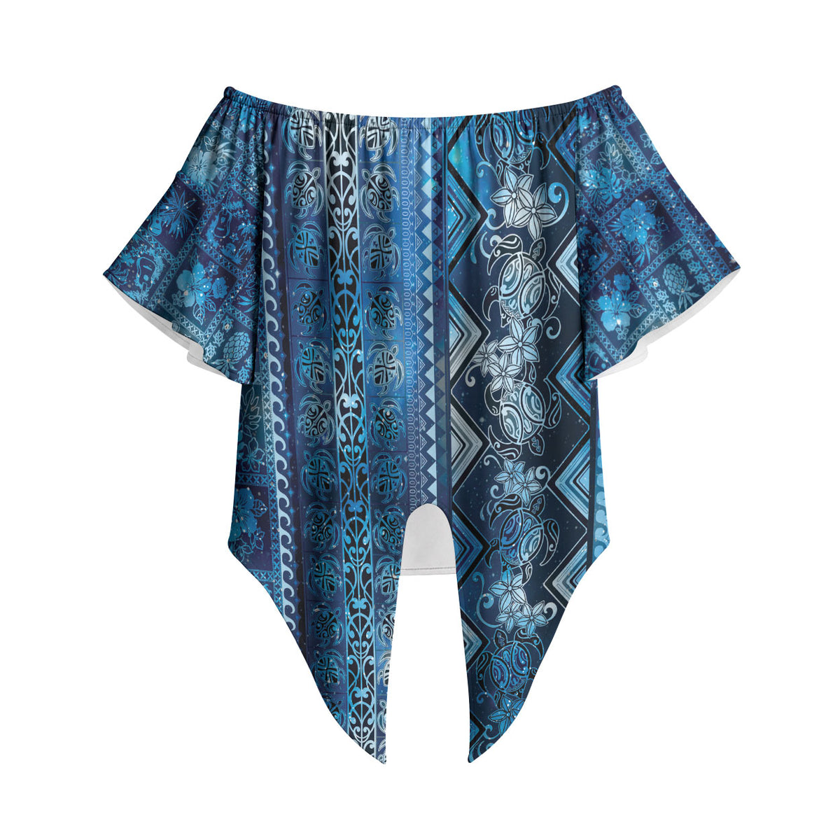Hawaii Makahiki Turtle Off Shoulder Wrap Waist Top Galaxy Tapa Pattern LT05 Galaxy - Polynesian Pride
