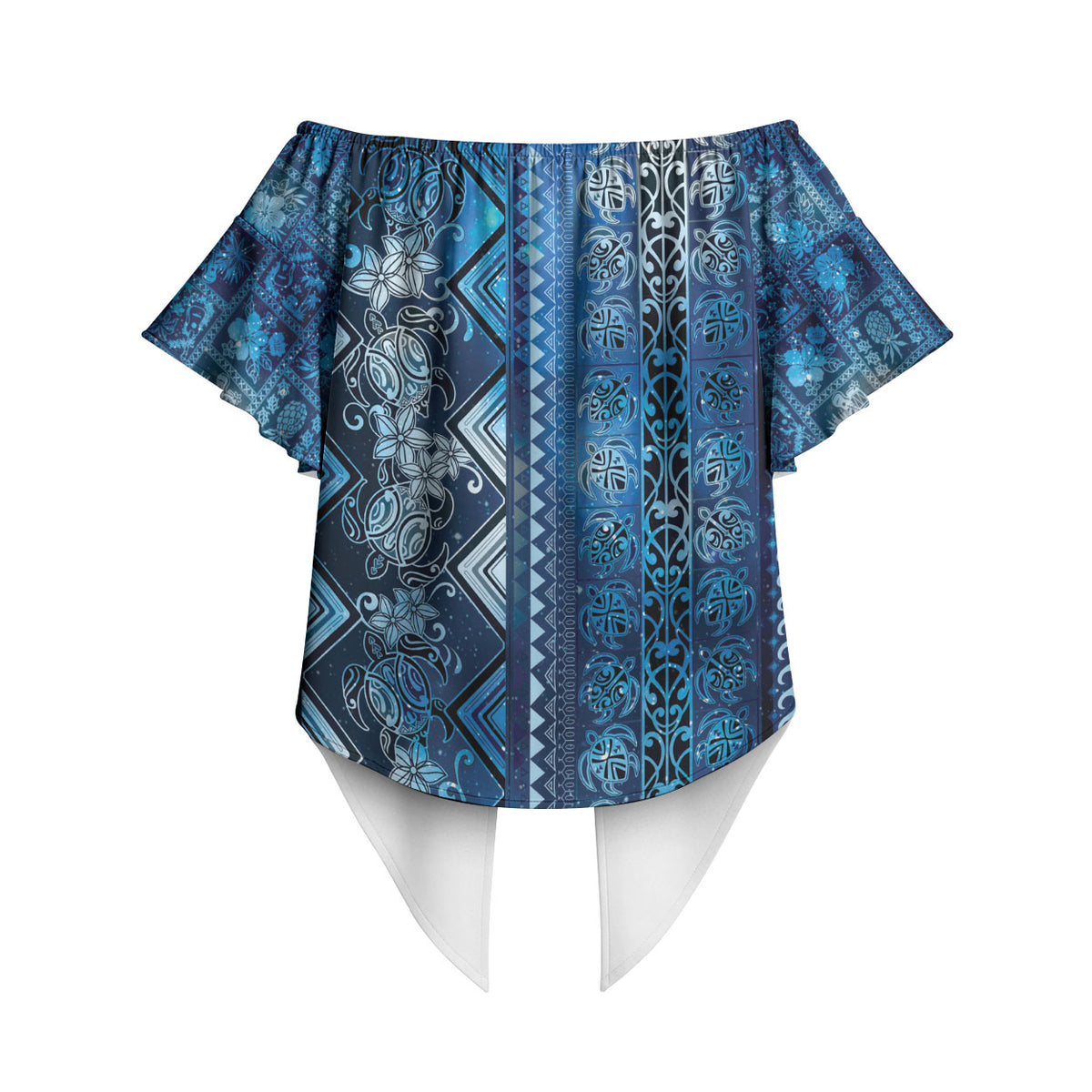Hawaii Makahiki Turtle Off Shoulder Wrap Waist Top Galaxy Tapa Pattern LT05 - Polynesian Pride