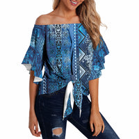 Hawaii Makahiki Turtle Off Shoulder Wrap Waist Top Galaxy Tapa Pattern LT05 - Polynesian Pride