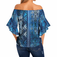 Hawaii Makahiki Turtle Off Shoulder Wrap Waist Top Galaxy Tapa Pattern LT05 - Polynesian Pride