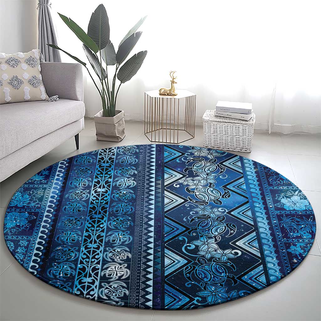 Hawaii Makahiki Turtle Round Carpet Galaxy Tapa Pattern - Polynesian Pride