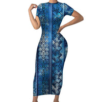 Hawaii Makahiki Turtle Short Sleeve Bodycon Dress Galaxy Tapa Pattern LT05 Long Dress Galaxy - Polynesian Pride
