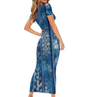 Hawaii Makahiki Turtle Short Sleeve Bodycon Dress Galaxy Tapa Pattern LT05 - Polynesian Pride