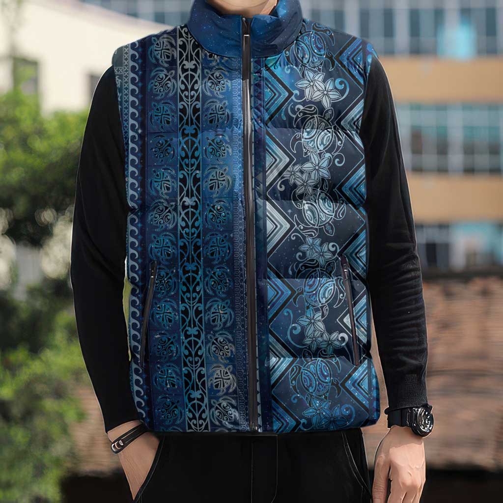 Hawaii Makahiki Turtle Sleeveless Puffer Jacket Galaxy Tapa Pattern - Polynesian Pride