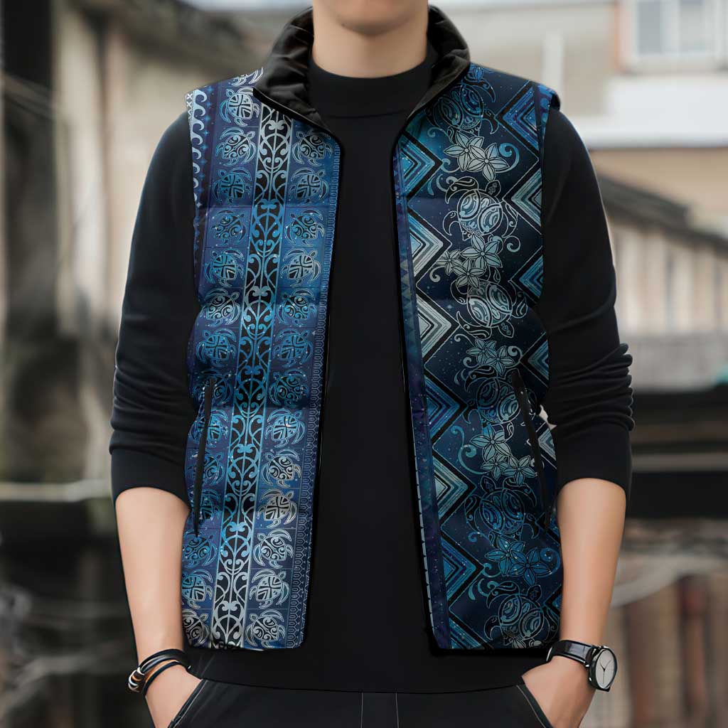 Hawaii Makahiki Turtle Sleeveless Puffer Jacket Galaxy Tapa Pattern - Polynesian Pride