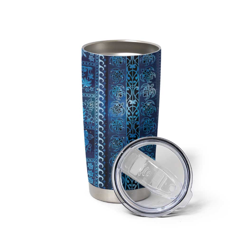 Hawaii Makahiki Turtle Tumbler Cup Galaxy Tapa Pattern - Polynesian Pride