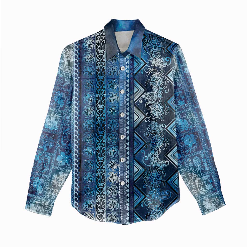 Hawaii Makahiki Turtle Women Casual Shirt Galaxy Tapa Pattern - Polynesian Pride