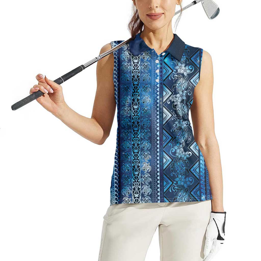 Hawaii Makahiki Turtle Women Sleeveless Polo Shirt Galaxy Tapa Pattern - Polynesian Pride