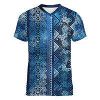 Hawaii Makahiki Turtle Women V-Neck T-Shirt Galaxy Tapa Pattern LT05 Female Galaxy - Polynesian Pride