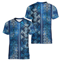 Hawaii Makahiki Turtle Women V-Neck T-Shirt Galaxy Tapa Pattern LT05 - Polynesian Pride