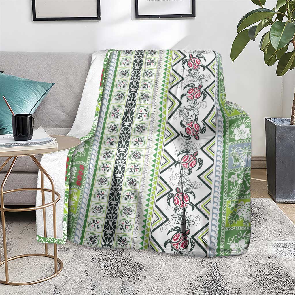 Hawaii Makahiki Turtle Blanket Green Tapa Pattern - Polynesian Pride