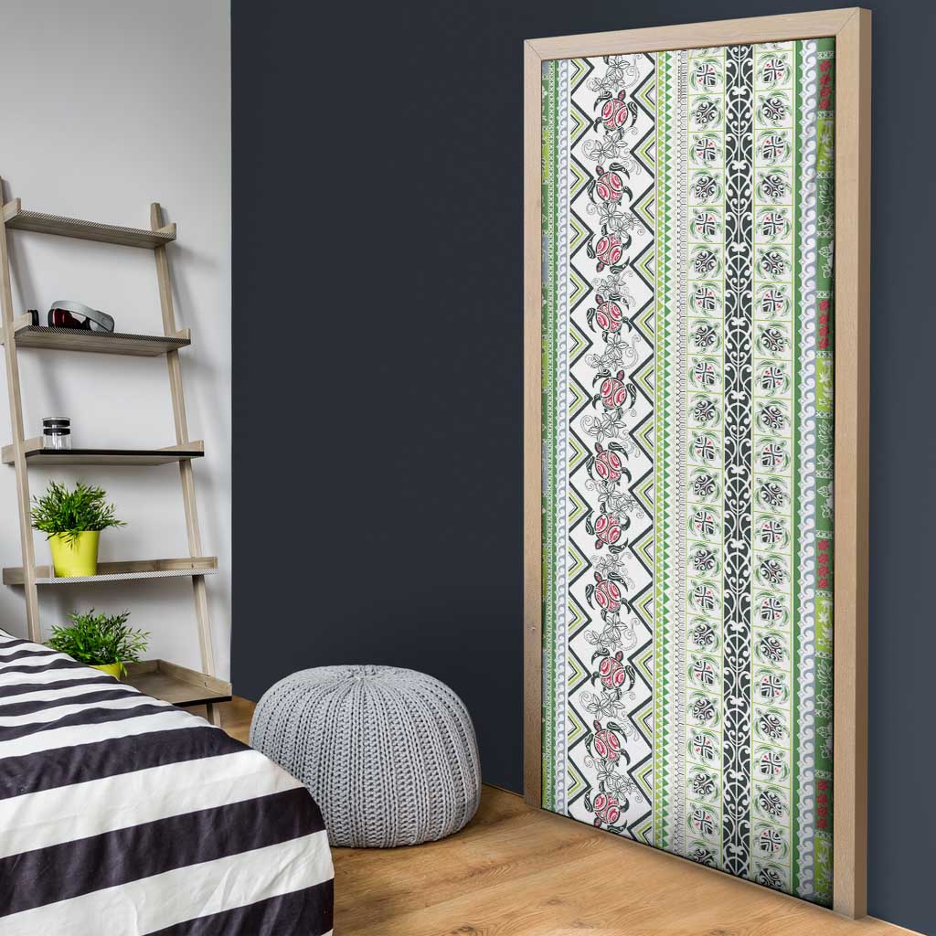 Hawaii Makahiki Turtle Door Cover Green Tapa Pattern - Polynesian Pride