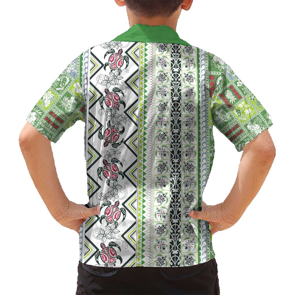 Hawaii Makahiki Turtle Family Matching Off Shoulder Maxi Dress and Hawaiian Shirt Green Tapa Pattern LT05 - Polynesian Pride
