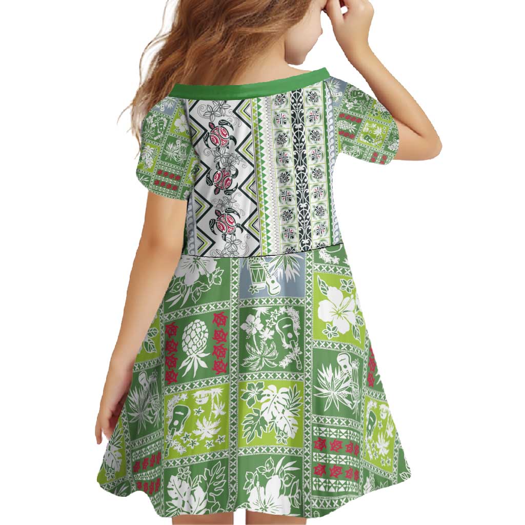 Hawaii Makahiki Turtle Family Matching Off Shoulder Maxi Dress and Hawaiian Shirt Green Tapa Pattern LT05 - Polynesian Pride